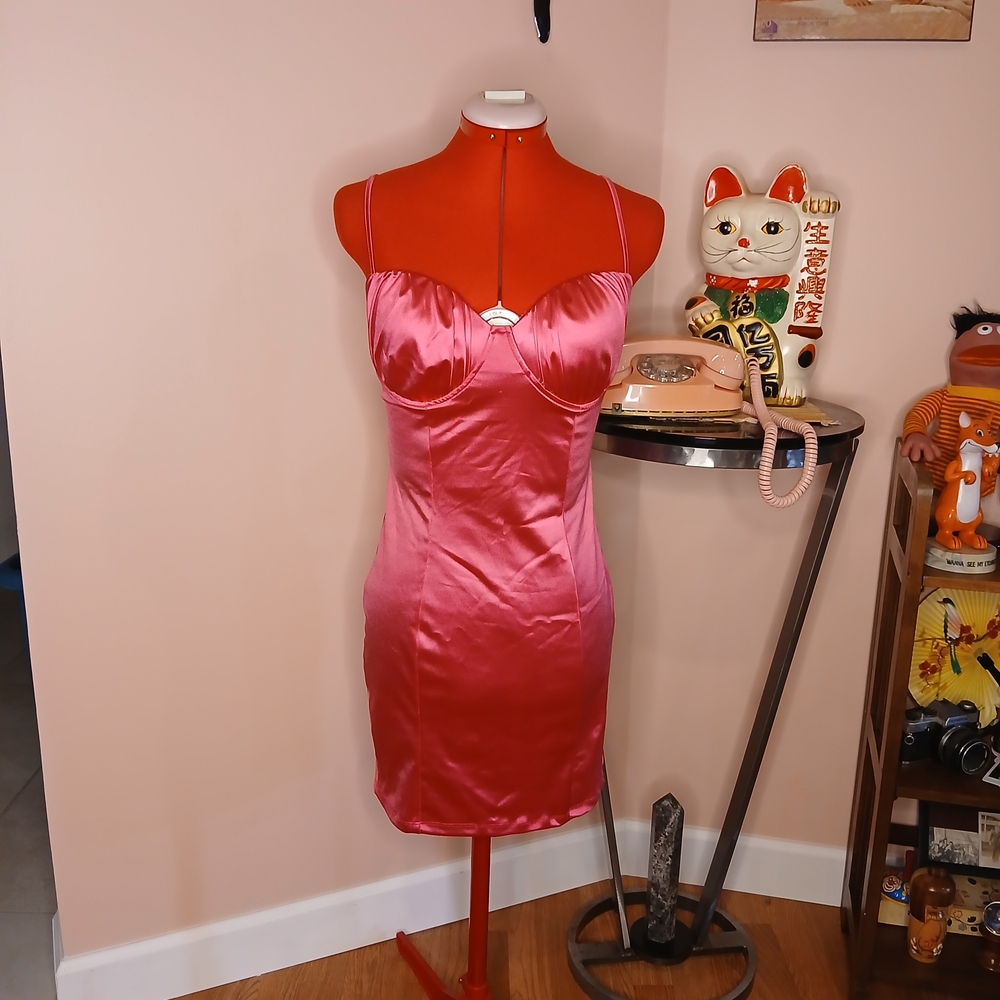 Adorable Fuchsia Satin Wiggle Dress
